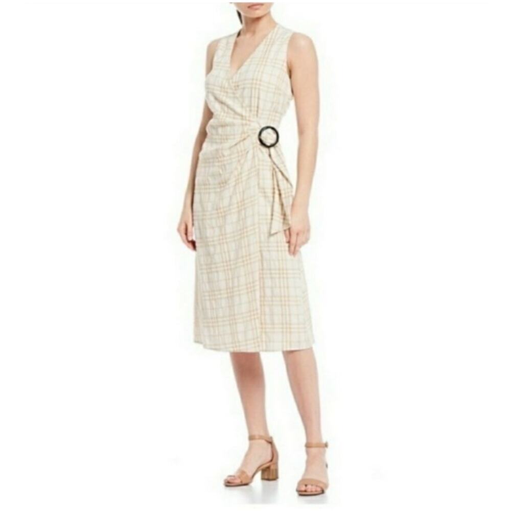 Alex Marie Faux Wrap Dress Sleeveless Knee Length Checkered Plaid Size 10